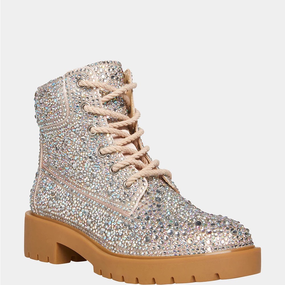 Betsey Johnson Cream Combat & Moto Boots